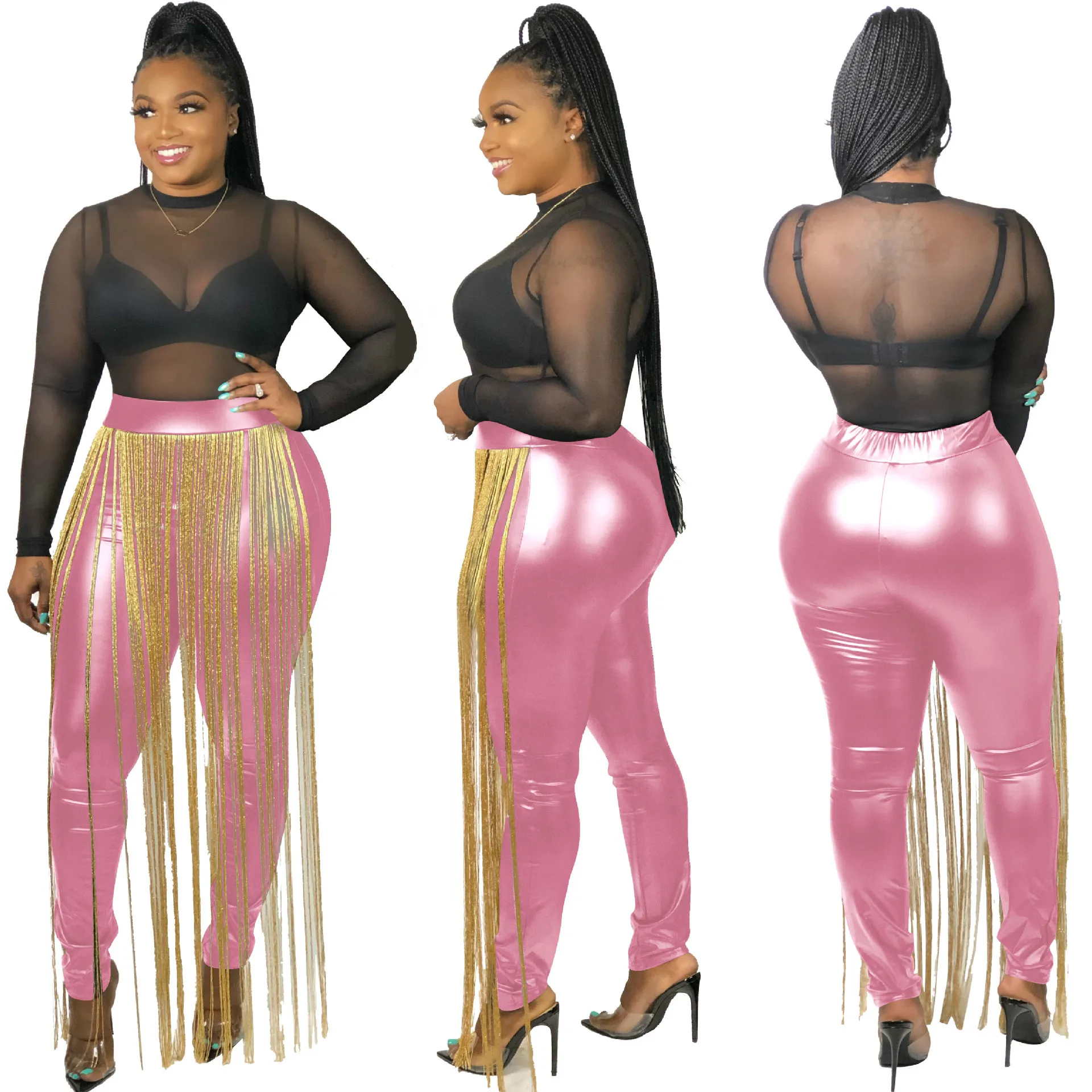 2019 модные кожаные брюки с кисточками женские обтягивающие карандаш высокой