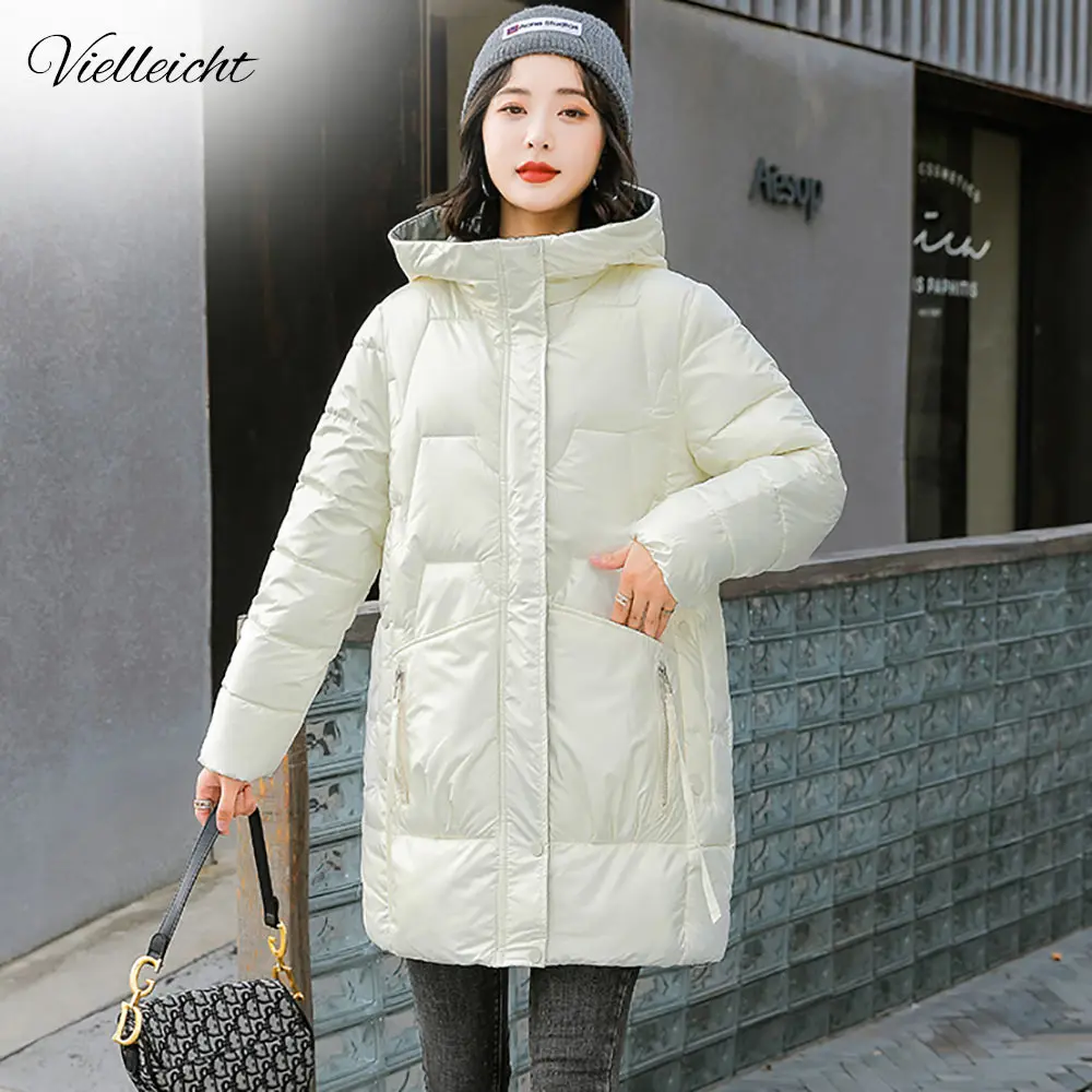 Vielleicht New Winter Thicken Women's Puffer Coat Glossy Warm Hooded Long Cotton Padded Jacket Ladies Winter Down Cotton Parkas