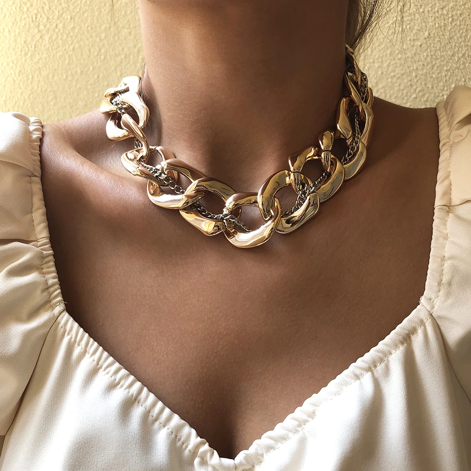 

Punk Miami Cuban Choker Necklace Goth Hip Hop Big Chunky Gold Color Thicken Neck Chain Necklace for Women Jewelry Accessories