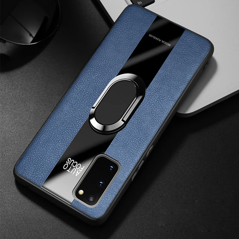 

Leather Silicone Case For Samsung Galaxy S20 Ultra Coque Note 20 10 S10 Plus A51 A71 Car Magnetic Ring Cover S9 S8 Bumper Case