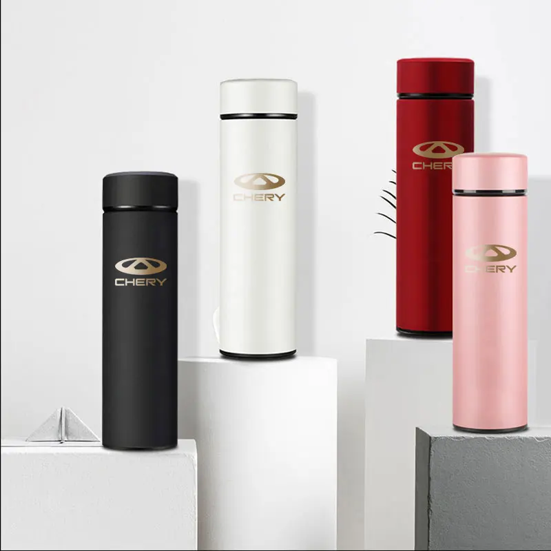 

500ml Smart Thermos Bottle With LOGO Temperature Display Portable Stainless Steel Thermo Mug For Chery Fulwin QQ Tiggo In Car