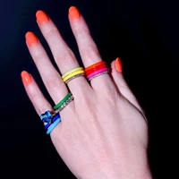neon enamel bright colorful fashion women jewelry half cz half rainbow stacking cz engagement band ring