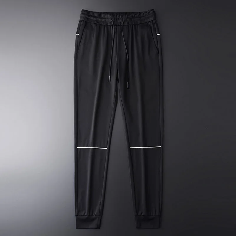 

Silky silky satin fabric trim short-sleeved casual sports suit men's slim summer trend t-shirt pants two-piece suit