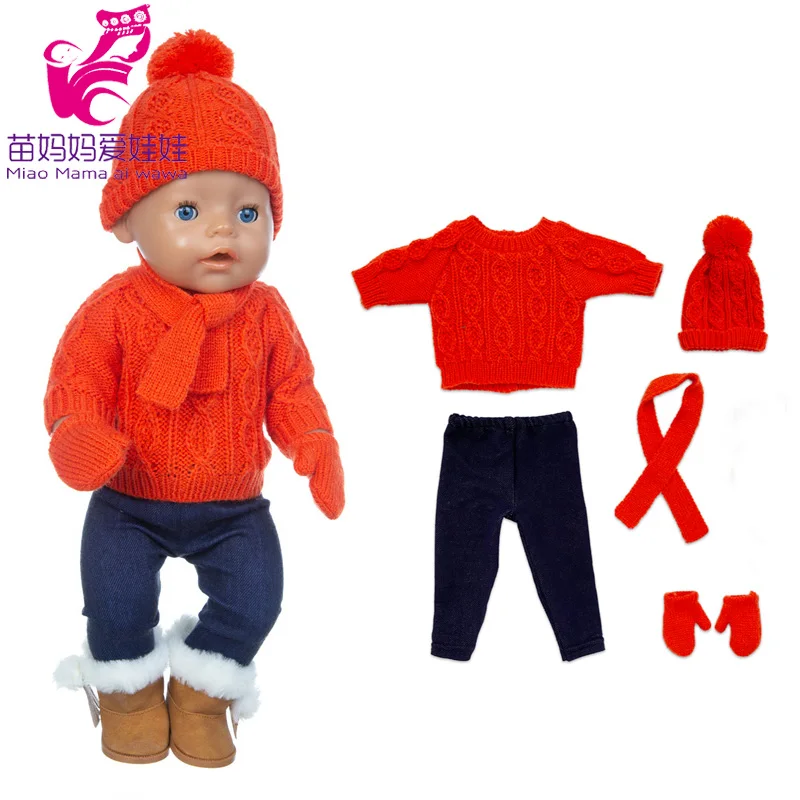 Комплект из 4 предметов шапка шарф свитер платье для кукол-младенцев 40-43 см 18