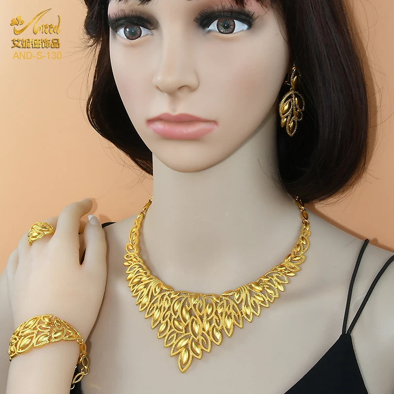 

Nigeria Necklace Sets Hawaiian Bridal Gold Jewelery Wedding Dubai Pakistani Fashionable Quality Saudi Gift Womens Big Earrings