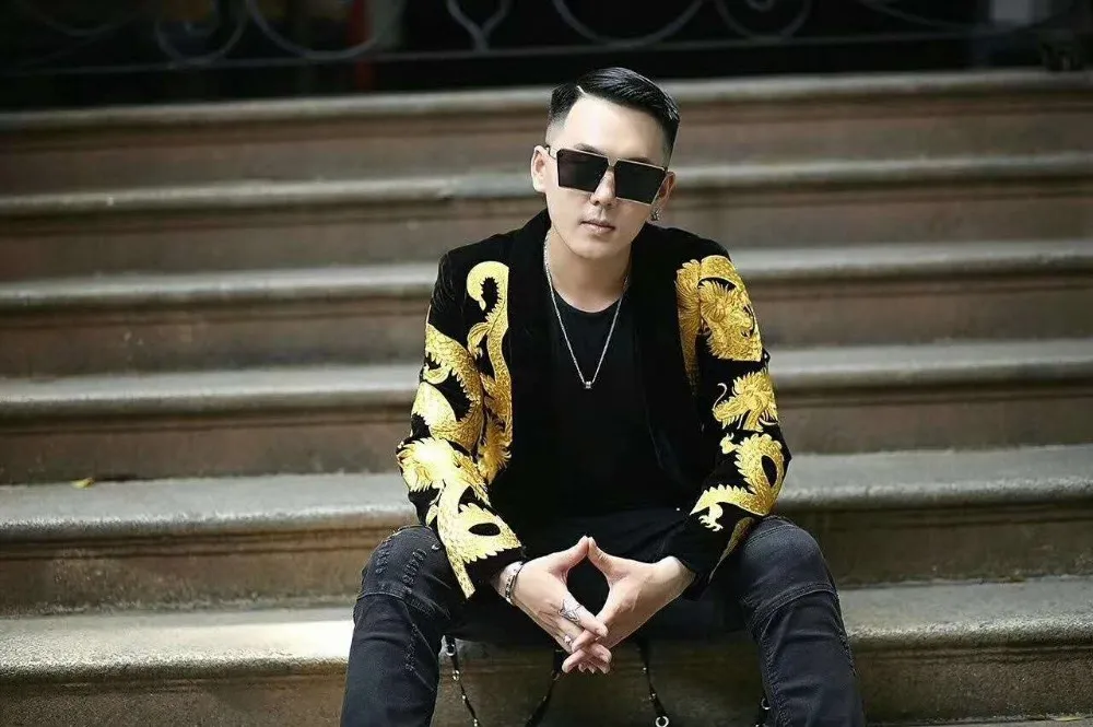 

Pattern Dragon Gold Embroidery Stage Suit Jacket Men Fancy Designer Blazer Men Dj Club Party Prom Blazer Men Velvet Blazer