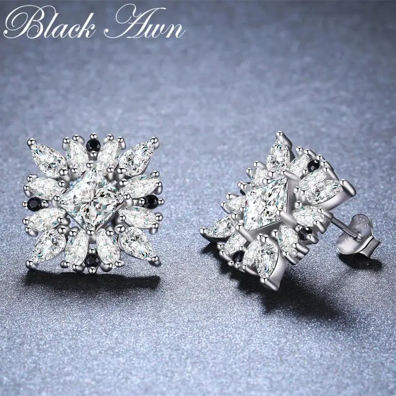 

Neo-Gothic 925 Sterling Silver Snowflake Black Spinel Trendy Engagement Earrings for Women Fine Jewelry Bijoux I044