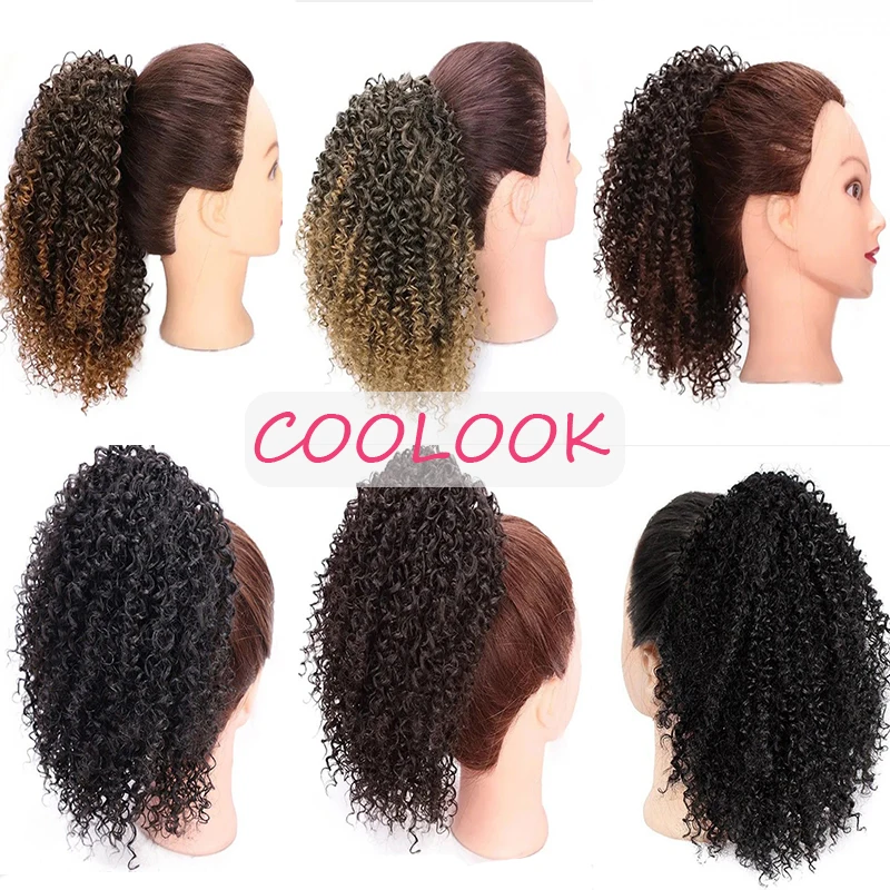 

Drawstring Ponytail Clip In Hair for Afro Women 8''short Kinky Curly Ponytail Hairpieces Synthetic Brown Puff Ponytail Extension