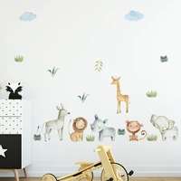 watercolor safari cartoon animals jungle wall stickers for kids room baby nursery room decoration pvc wall decals living room