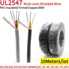 Экранированный провод аудио, 10 м, 30, 28, 26, 24, 22, 20, 18 AWG UL2547, 2, 3, 4, 5, 6, 7, 8-жильный, для наушников, управление медным сигнальным кабелем