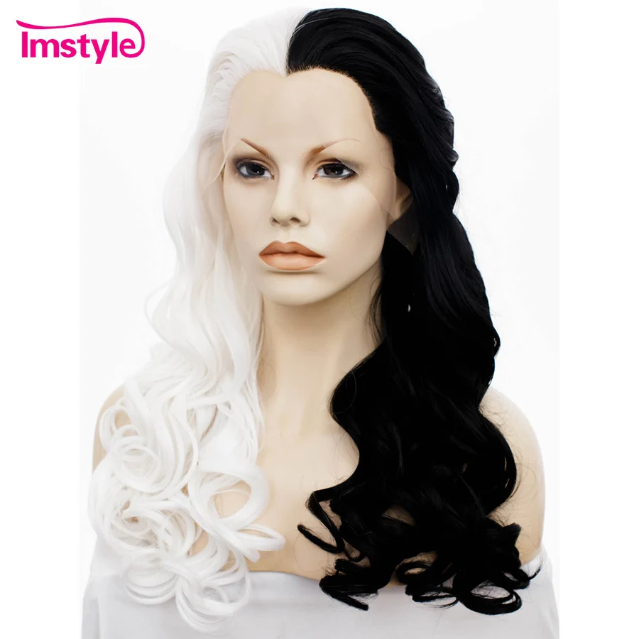 Imstyle парик на кружеве длинные волнистые белые черные двухцветные парики для женщин синтетический парик термостойкие волокна кружевные парики Косплей