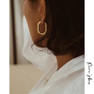 Пери'sbox, лидер продаж, французское золото, шик O серьги в форме фигурного кольца, женские массивные обручи, геометрические латунные серьги, минималистичные