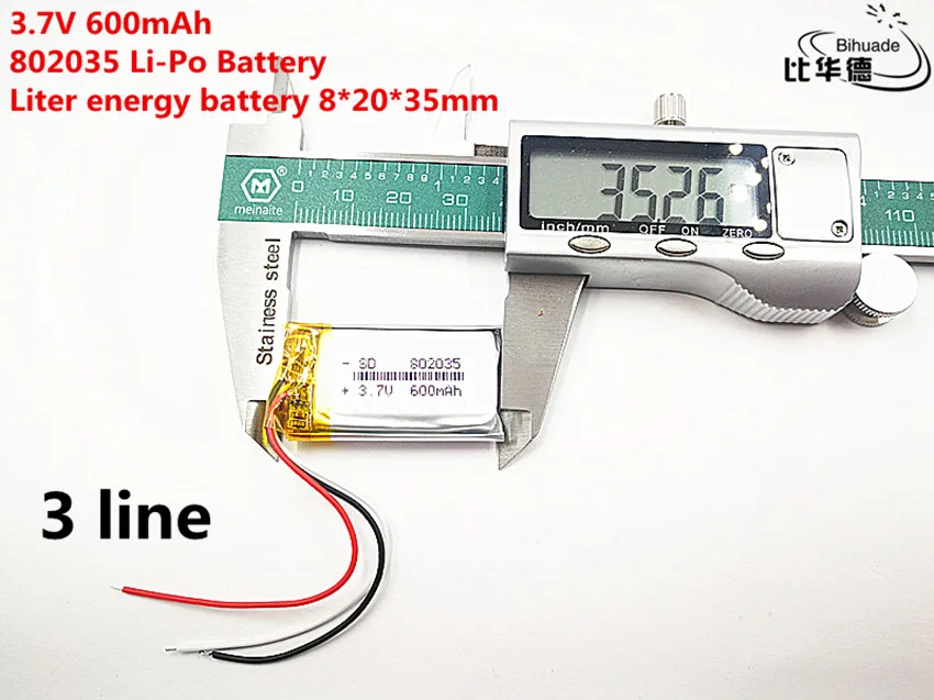 

3 линии 10 шт./лот хорошее качество 3,7 в, 600 мАч, 802035 полимерный литий-ионный/литий-ионный аккумулятор для игрушек, внешний аккумулятор, GPS,mp3,mp4