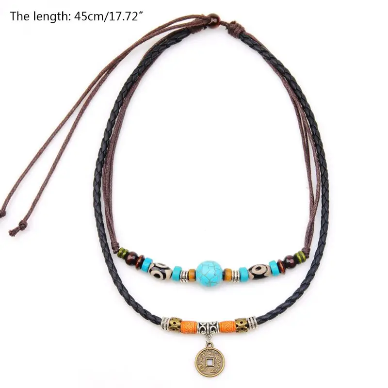 

Vintage Necklace Ancient Tribe Man Hemp Leather Bead Choker