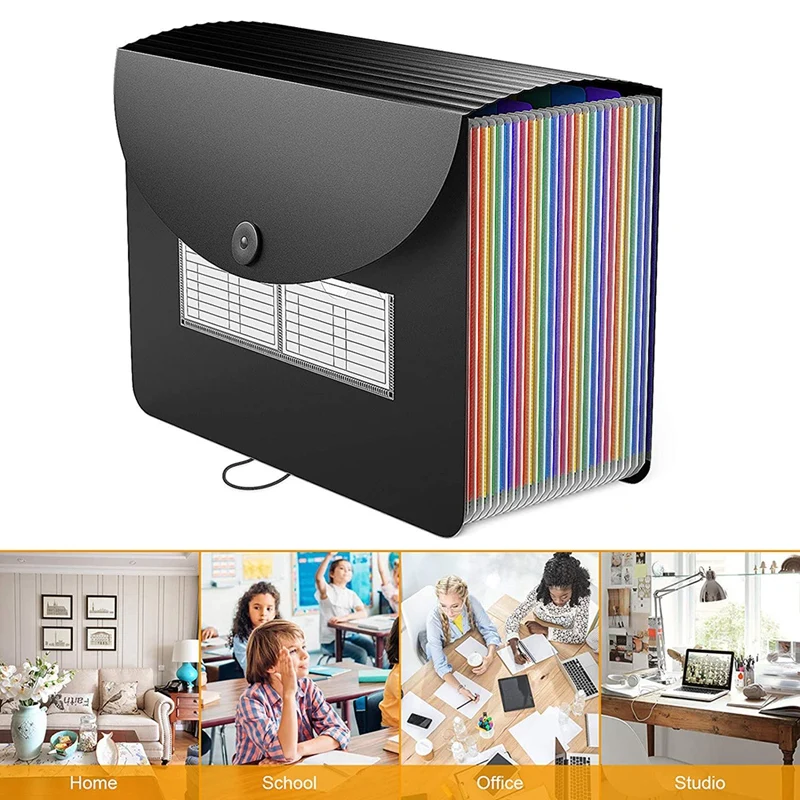 

Expanding File Folder 24 Pockets Portable Rainbow A4 File Organiser Self Standing Accordion Document Filing Box