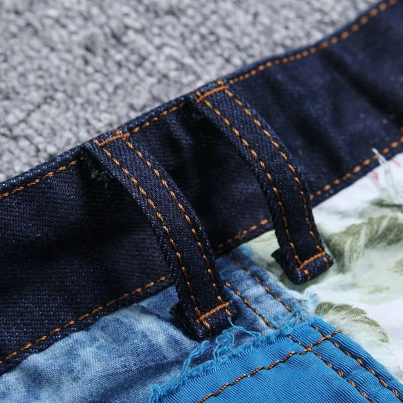 Мужские длинные брюки Модные Лоскутные сшитые джинсовые облегающие