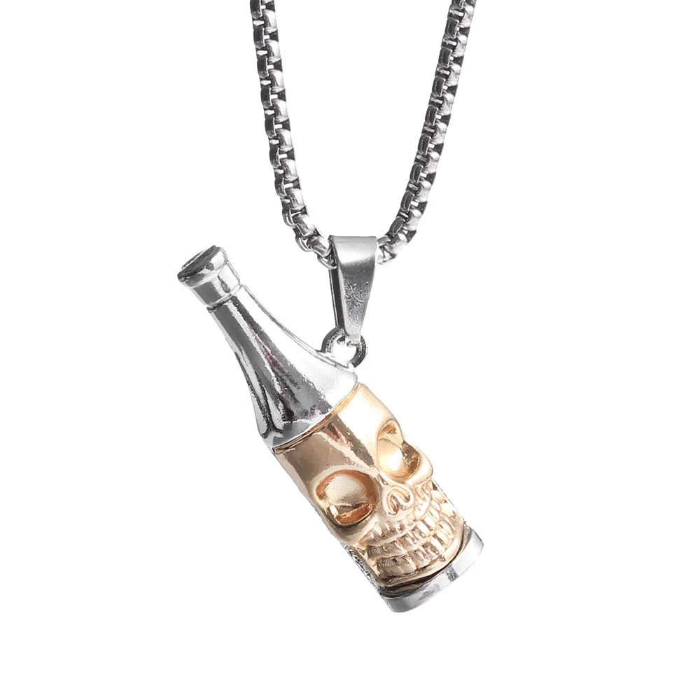 

Gold And Silver Creative Bottle Opener Necklace Punk Style Hip-hop Skull Pendant Steampunk Collier Piment