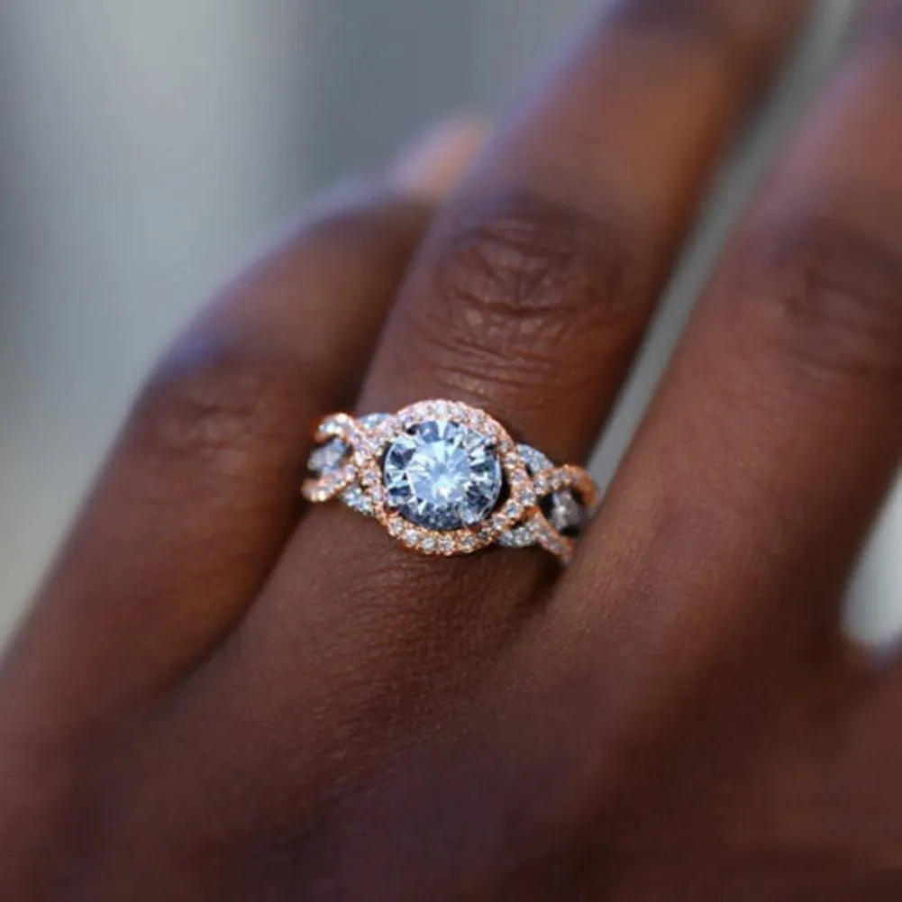 

Fashion Ring with Rose Gold & Platinum Color Twisted with Dazzling Full Zirconia for Lover Women Jewelry Engagement R771