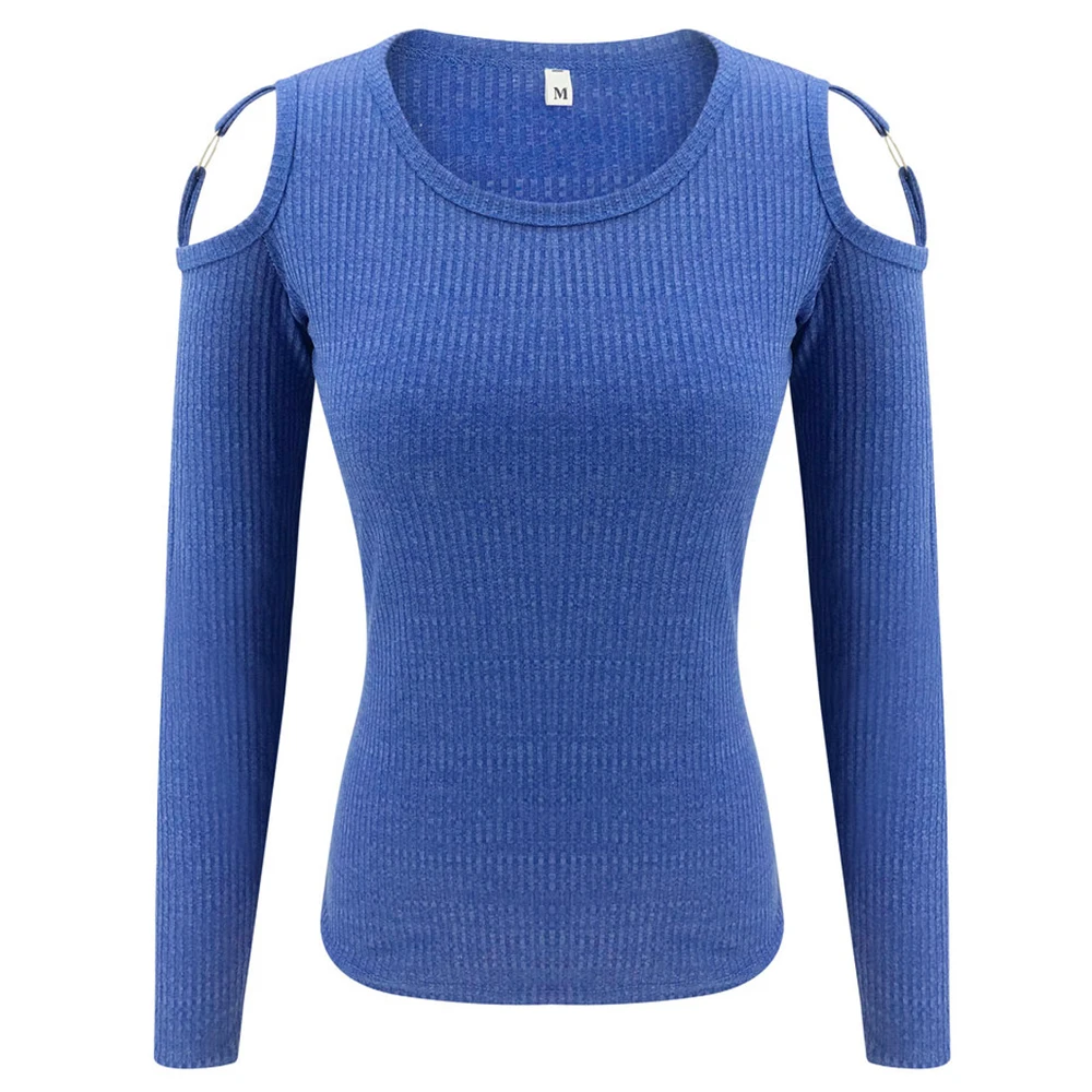 

Sale Women Sexy Off Shoulder Round Neck Knitted Top Female Autumn Fashion Long Sleeve Slim Fit Top Ladies Daily Casual Top D30