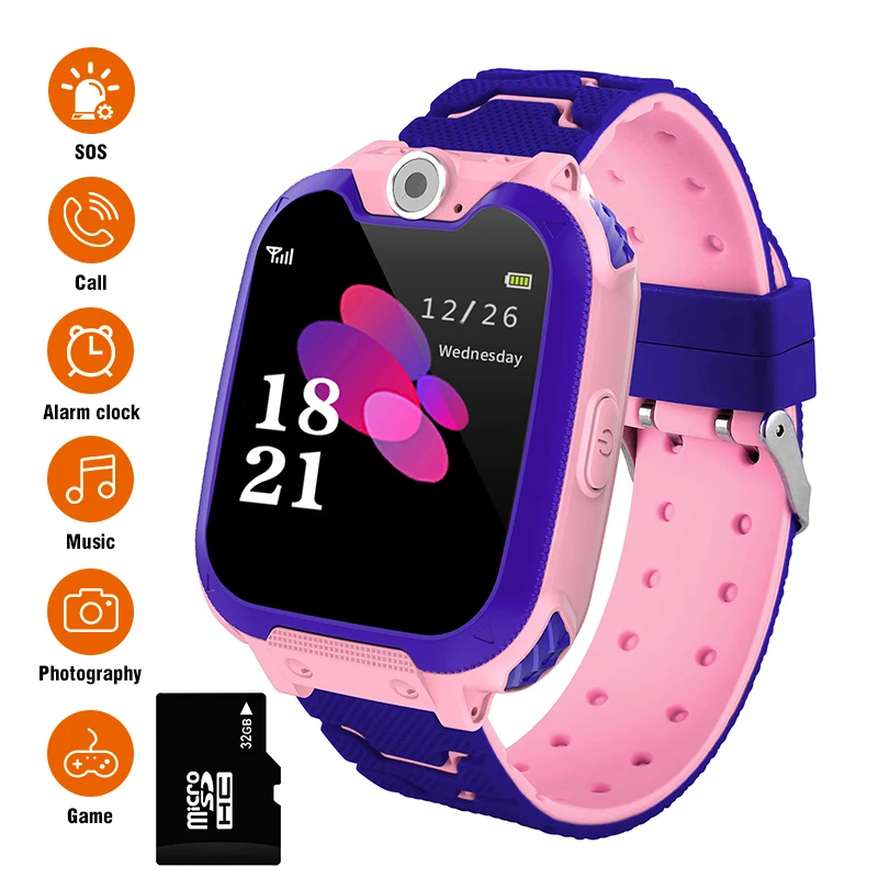 Pink 32GB card Mpow Kids Смарт-часы, большой экран, телефон, игровые часы с сенсорным экраном, камера, часы с SOS звонком для мальчиков и девочек, детские подарки с 32 Гб картой памяти, Детские умные часы - Цвет: Pink 32GB card