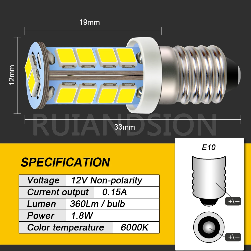 Фото Сменная Лампа Bombillas Led 18 2835SMD E10, 6 в, 12 В, 360 лм, 6000 К, 10 шт. №2