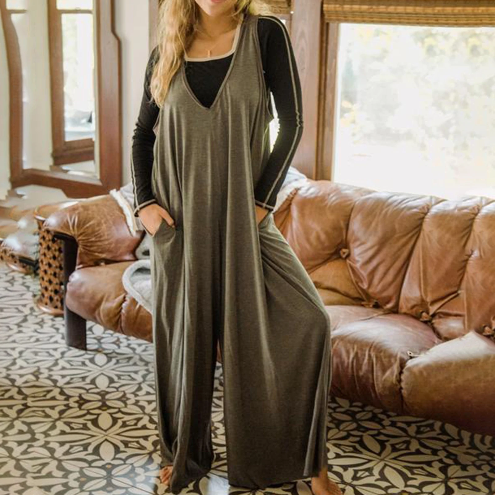 Новый Вязаный комбинезон шикарный Boho Обёрточная бумага стиле Платье с v образным