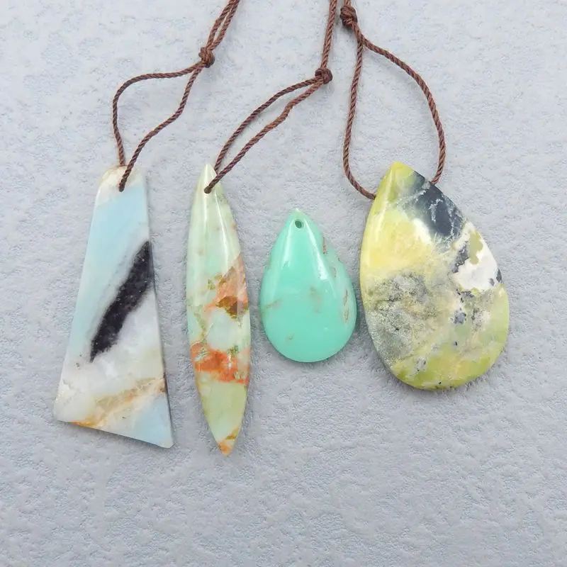 

4Pcs Natural Stone Serpentine,Chrysoprase,Chrysocolla,Amazonite Fashion Necklace Pendant Beads 44x20x3mm 26x16x4mm 18g