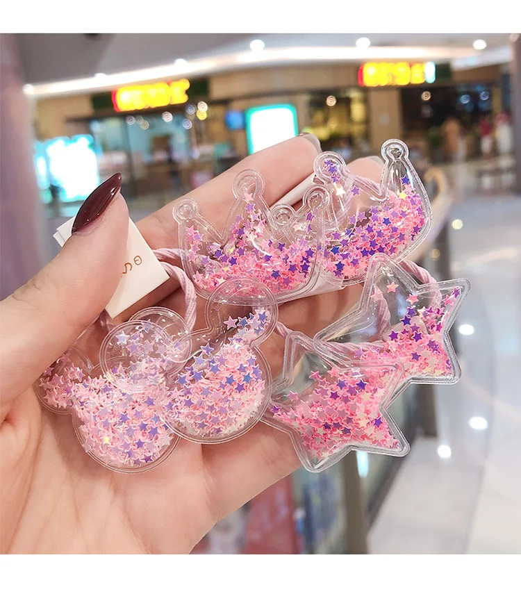 New Cute Crown Star Quicksand Scrunchies Children Girls Kids Elastic Hair Rubber Band Accessories Tie Hair Ring Rope Holder