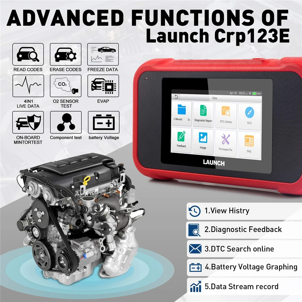 LAUNCH X431 CRP123E OBD2 сканер ENG TCM ABS SRS OBDII диагностический сканирующий инструмент с быстрым VIN AutoDetect автомобильный считыватель кодов CRP123 E