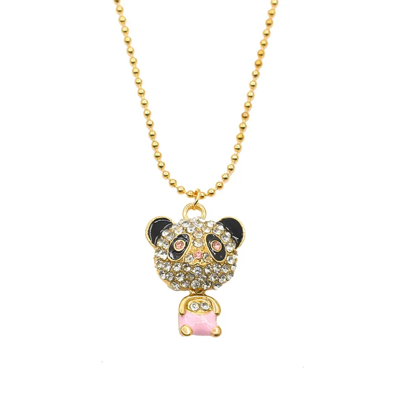 

QW 2170 small jewelry Flash diamond full diamond cute panda necklace sweater chain Yiwu small commodity wholesale generation
