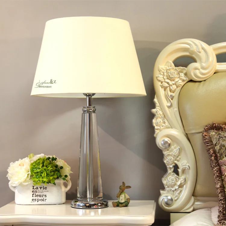 Современная Хрустальная настольная лампа для спальни тканевый абажур украшение