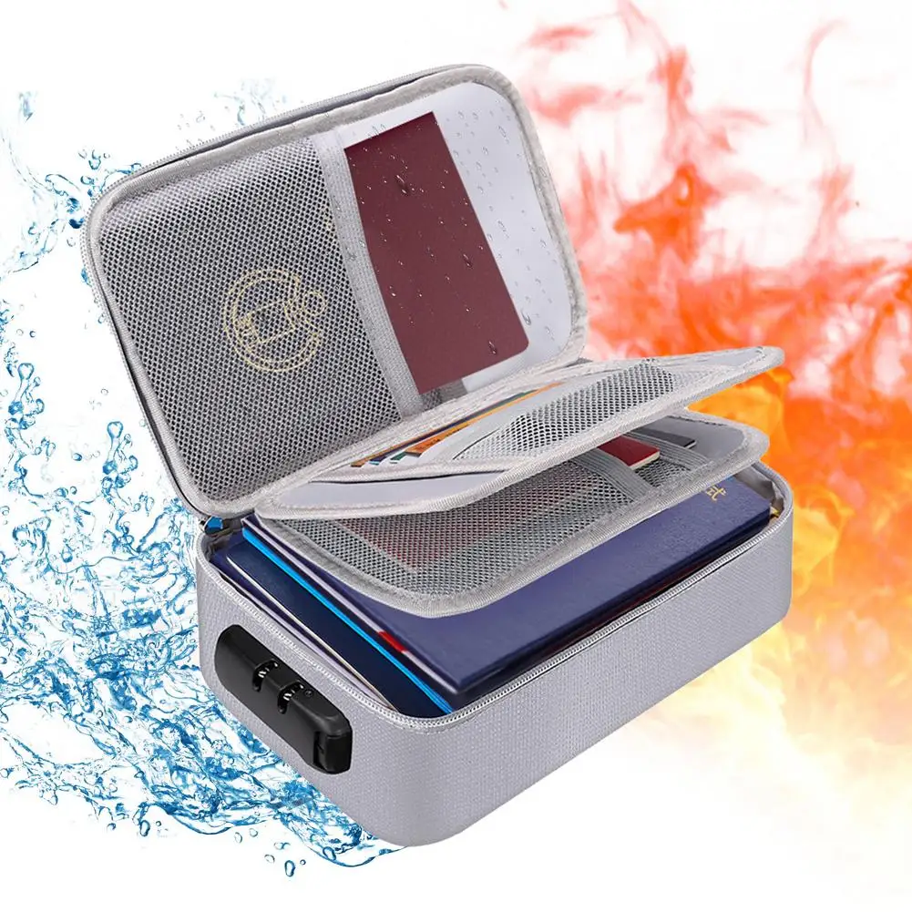 

File Bag With Lock Fireproof Waterproof 3-layer Document Bag File Safe Portable Travel Storage Pouch For Documents Mini Laptops