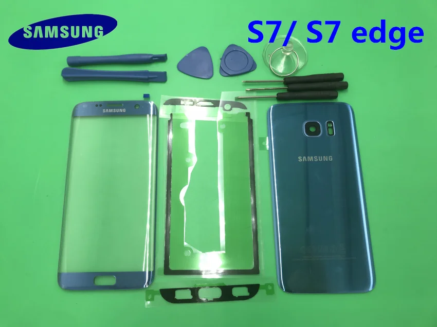 Передний экран стекло объектив samsung Galaxy S7/S7 Edge G930F G935F Задняя крышка батареи задняя дверь корпус с клеем