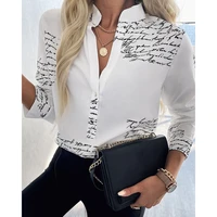 white blouse women letters print buttons plus size clothes elegant female casual shirt streetwear tops spring summer