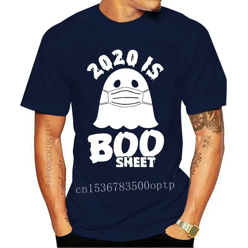 

New 2021 Is Boo Sheet T-shirt Funny Women Halloween 2021 Quarantine Tshirt Camiseta Cute Ghost Wearing Mask Graphic Tee Shirt To