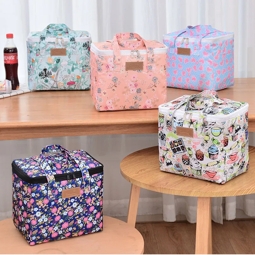 

travel bag breakfast women Portable for cartoon flamingo bag box Convenient food Tote bento picnic cooler lunch thermal kids for