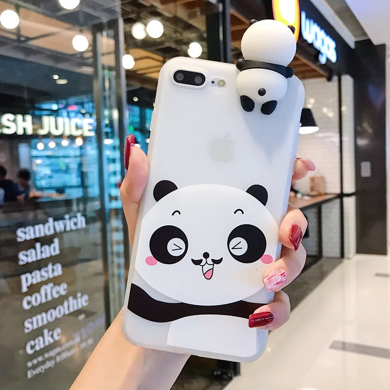 black 3 Забавный мультяшный чехол для телефона с пандой для iphone X XS чехол для MAX XR для iphone 7 6s 8 plus милый чехол кукла подставка поддержка мягкий чехол s Capa - Цвет: black 3