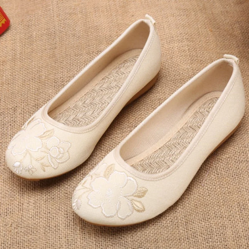 Женские винтажные туфли с вышивкой дышащие Нескользящие конопляная обувь