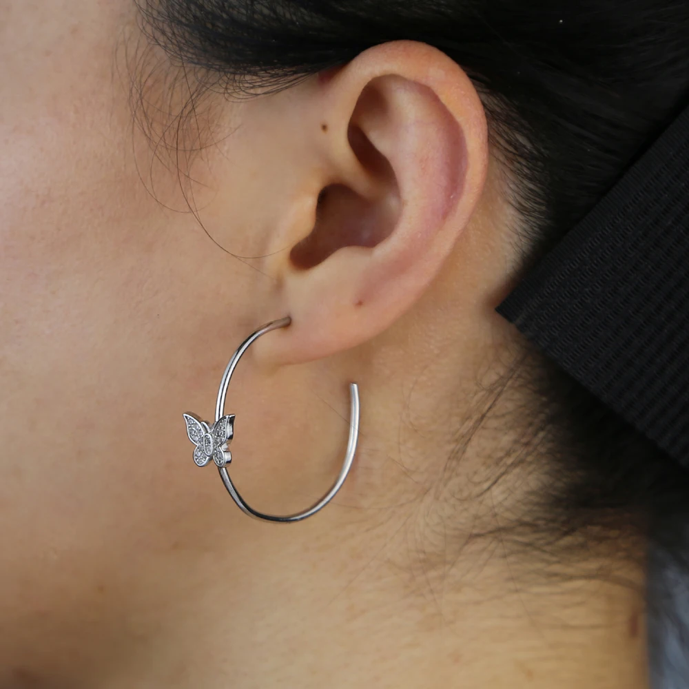 

high quality delicate cute Crystal Animal butterfly big Hoop Earrings for girl ladies new fashion wedding wholesale Jewelry gift