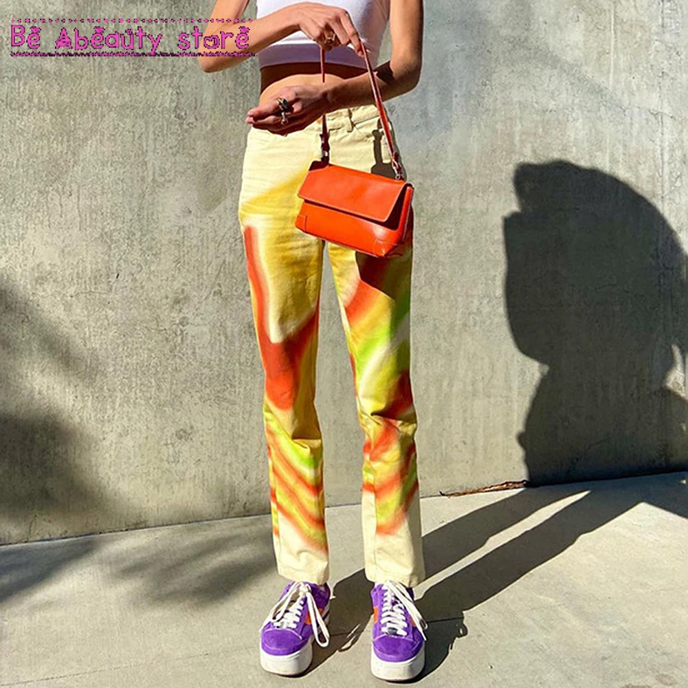 

Tie Dye Print y2k Fashion Pants For Women High Waist Streetwear Casual Trousers Harajuku 90s Straight Pants