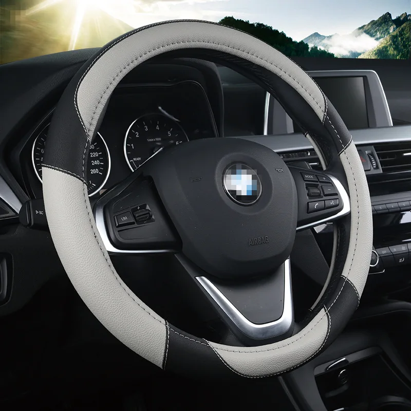 Large size Leather Car Steering Wheel Cover plus wheel hubs for different cars 38cm car truck steering cover | Автомобили и