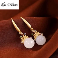 kissflower er274 fine jewelry wholesale fashion woman bride mother birthday wedding gift vintage ball 24kt gold drop earring