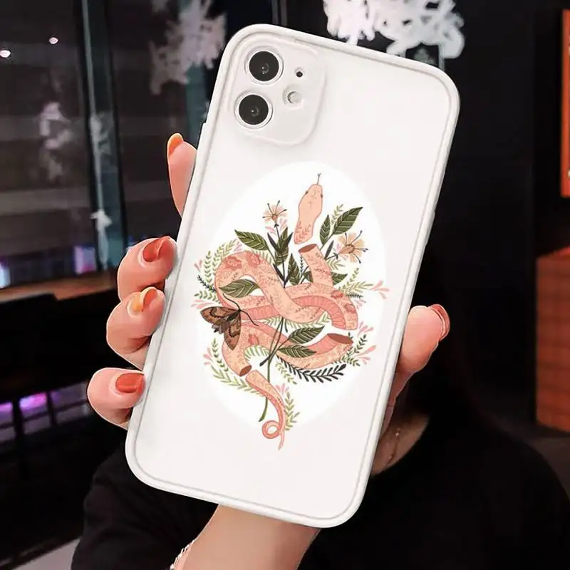 

Hand Snake Flower Snake Painting Phone Cases Matte Transparent for iPhone 7 8 11 12 s mini pro X XS XR MAX Plus cover funda capa