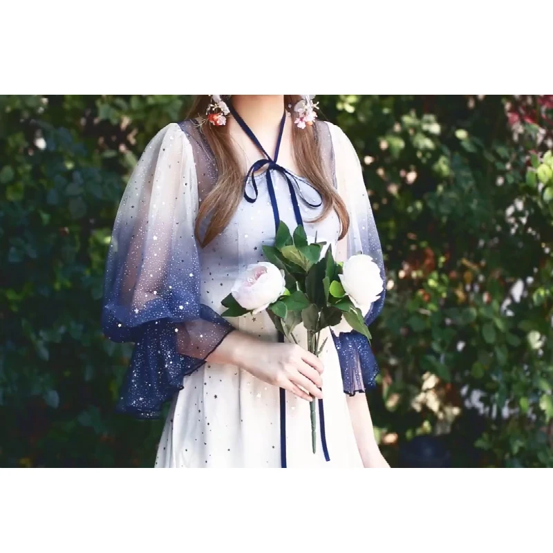 

French Fairy Dress Women 2021 Summer Elegant Designer Square Collar Midi Dress Bow Long Lantern Sleeve One-Piece Dress Korean