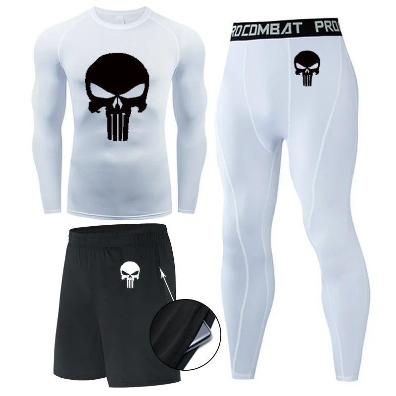 

High quality men's long-sleeved sportswear autumn running wear tights men's fitness T-shirt leggings three-piece suit