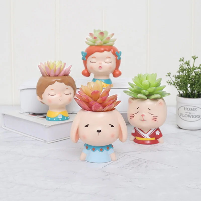 Резиновый цветочный горшок милая мультяшная девушка суккулент растение