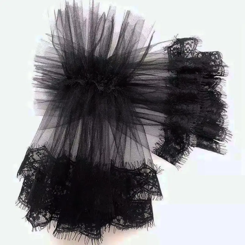 Черные Свадебные перчатки с кружевной аппликацией длиной до запястья элегантные