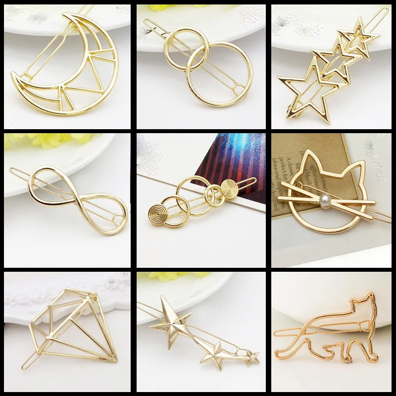 Заколки для волос женские золотистые/Серебристые геометрические из сплава