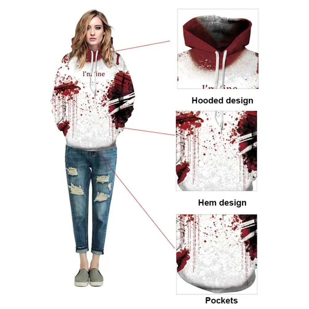 

Boys sweatshirts 3D printing Halloween Unisex Long Sleeve Bloody Digital Print Loose Pullover Blouse Hoodie halloween costumes