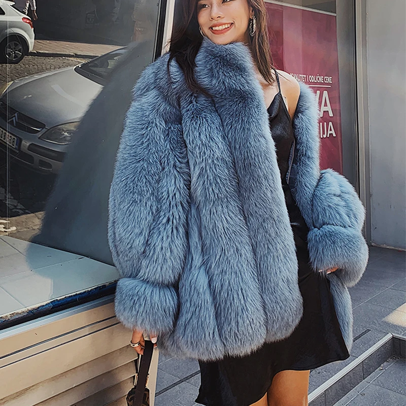 Женское длинное пальто из натурального меха лисы шуба | Женская одежда